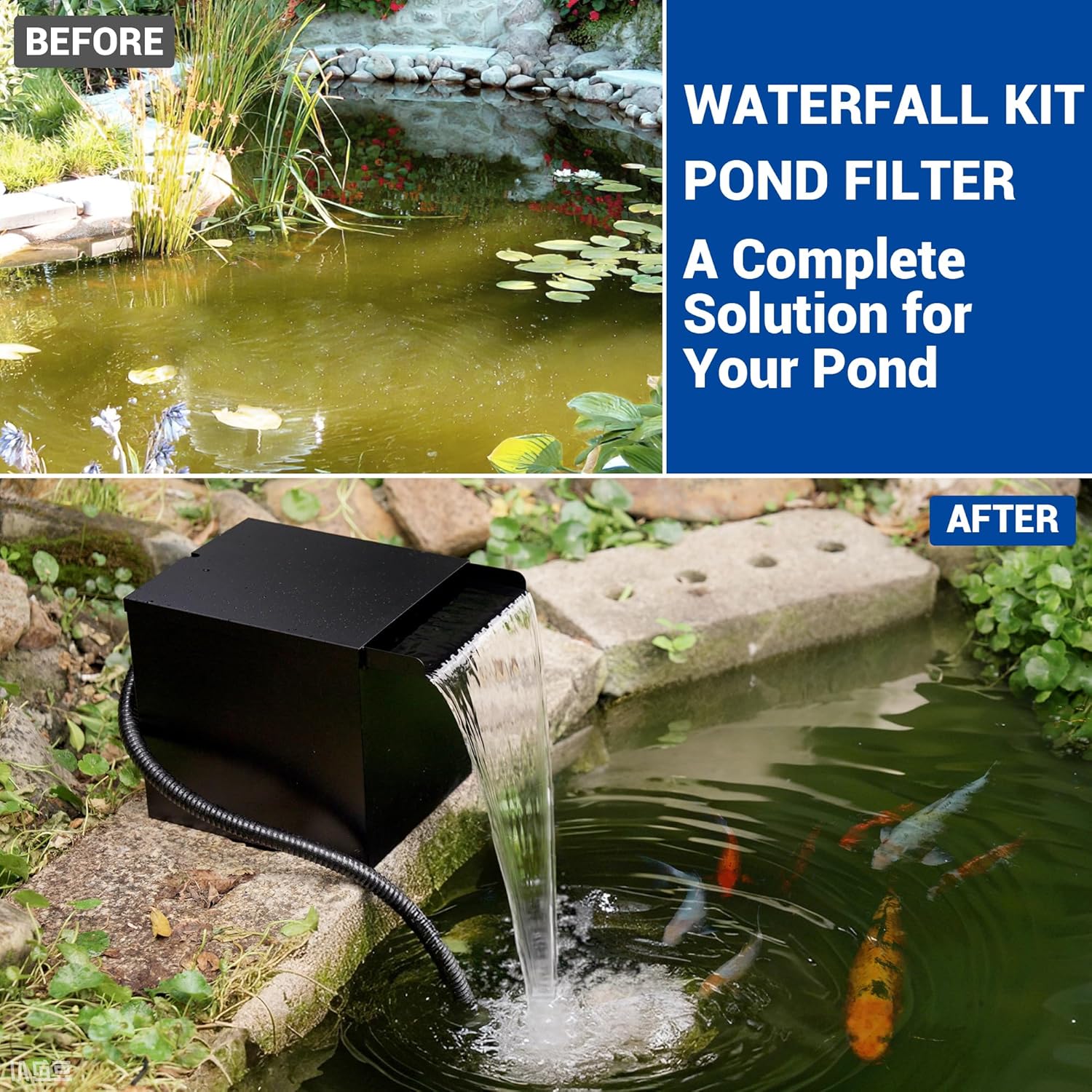 NFESOLAR Large Waterfall Filter System, Pond Filter Waterfall Kit Stainless Steel for Ponds and Streams up to 4,500 Gallons, Includes 5-Stage Filtration System, 1200 GPH Water Pump N4333-VerdiqueGarden