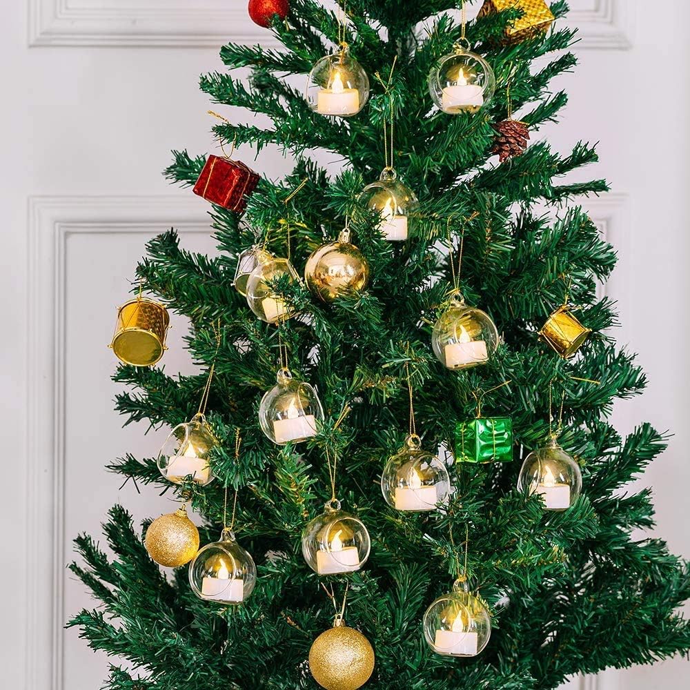 Sziqiqi Hanging Glass Globes Orbs Tea Light Candle Holders with Flameless LED Tealight for Wedding Ornaments, Wedding Birthday Christmas Party Centerpiece Accessory 2.36inch 10pcs +2 Extra-VerdiqueGarden