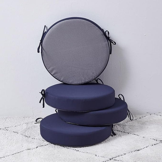 15 x 15 Inch Round Cushions for Outdoor Furniture Non-Slip Waterproof Patio Bistro Chair Cushion with Ties Bar Stool Seat Cushion for Kitchen Chairs Set of 4, Navy Blue-VerdiqueGarden
