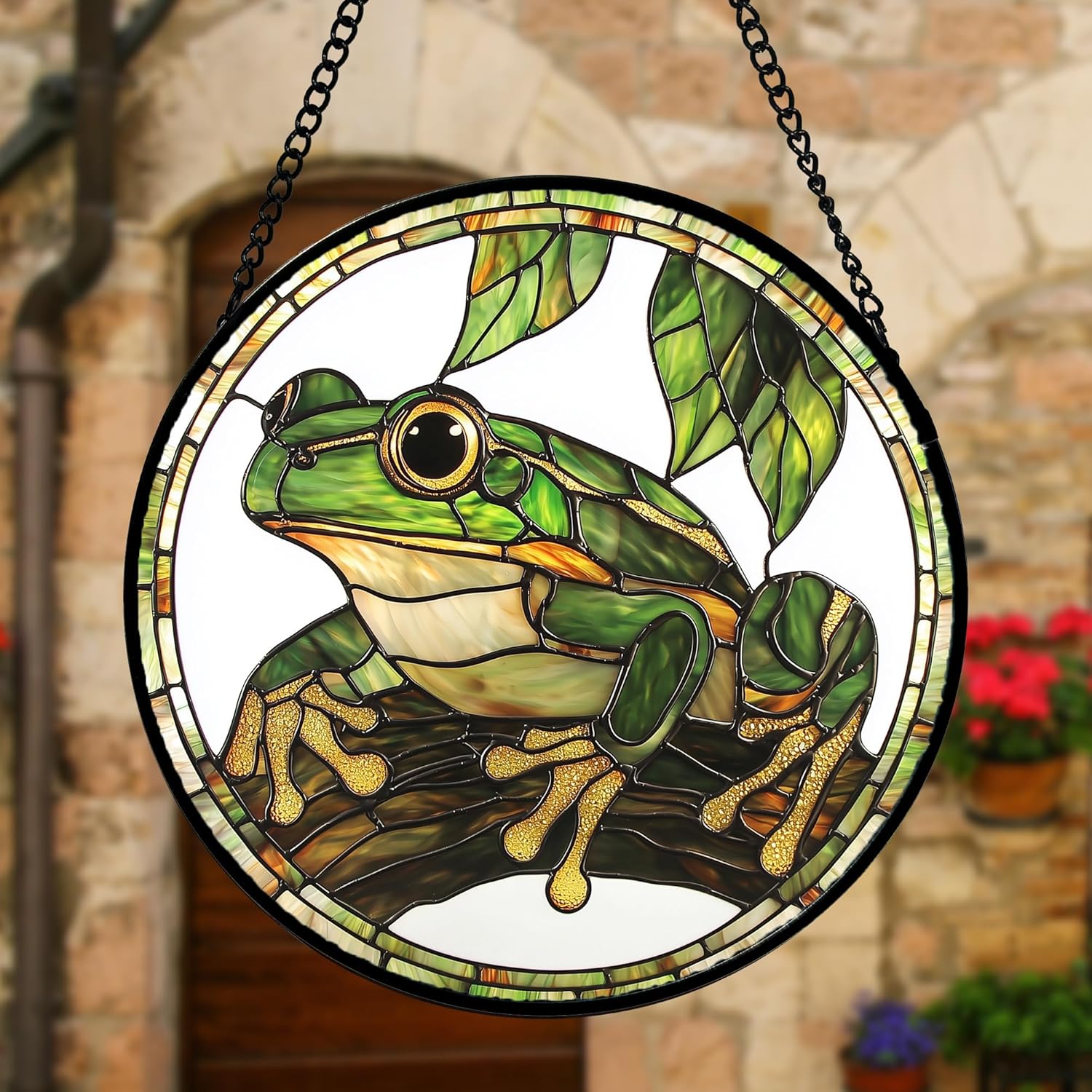 Stained Glass Window Hanging, Frog Green Leaf Sun Catchers Colorful Glass Panel Cool Suncatcher Decor for Birthday for Women, Men, Wife, Aunt, and Mom 11.8x11.8 in-VerdiqueGarden