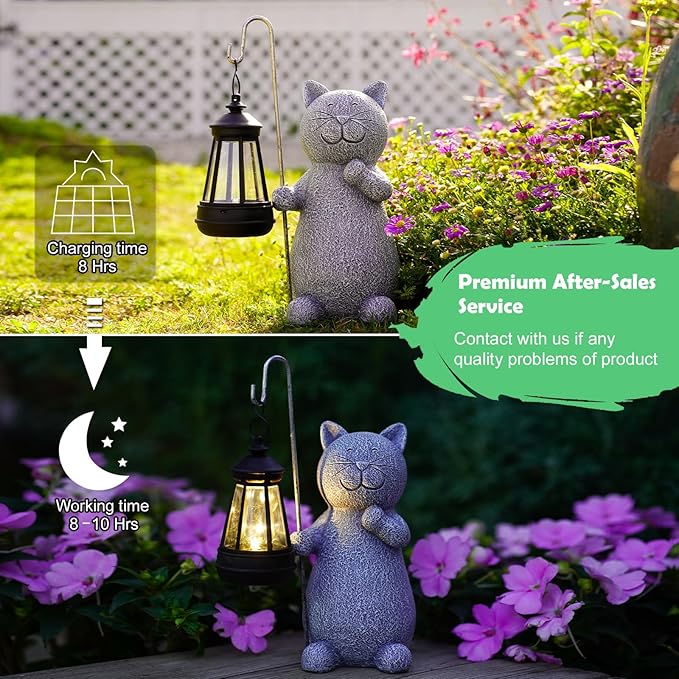 Garden Decor Solar Statues for Mom Grandma Birthdays for Women Sister Wife Lady - Front Patio Balcony Yard Art Lawn Ornaments Porch Outdoor Outside Decorations (Cat)-VerdiqueGarden