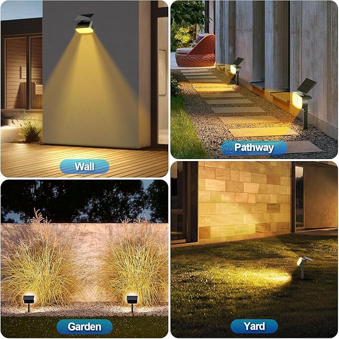 108 LED Solar Spot Lights Outdoor, IP65 Waterproof, 3 Modes Landscape Spotlights, Large Solar Panel Powered Lights for Garden Yard Pathway (Warm White/2 Pack)-VerdiqueGarden