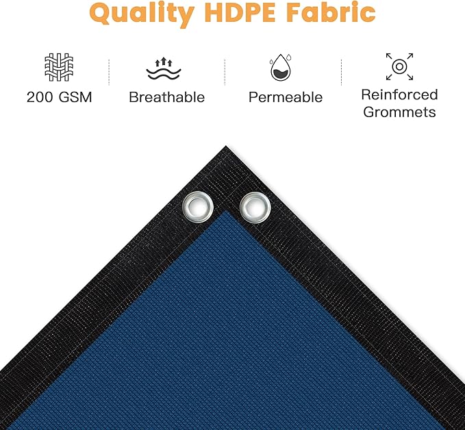 VICLLAX Shade Fabric Sun Shade Cloth with Every 2 FT Grommets for Patio Garden Pergola Cover Canopy 5x13 FT, Dark Blue-VerdiqueGarden