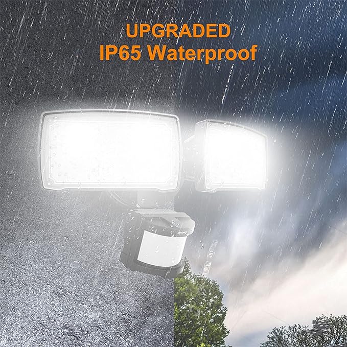 LEPOWER LED Security Lights Motion Sensor Light Outdoor, 30W 3200LM Motion Security Light, 5500K, IP65 Waterproof, 2 Head Motion Detector Flood Light for Garage, Yard, Porch, Black (Not Solar Powered)-VerdiqueGarden