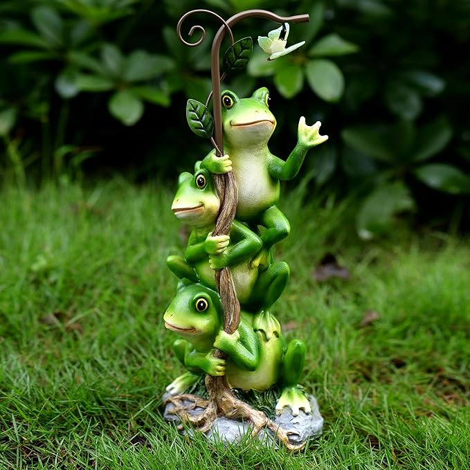 Frog Figurine Garden Decor, Solar Resin Frogs Outdoor Statue, Funny Frog Gift Sculpture Decoration for Home Patio Yard Lawn Porch Ornament-VerdiqueGarden