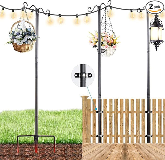Outdoor String Light Poles, 9FT Metal Patio Light Poles Post for Outside with Fork for Outside Hanging Backyard Garden, Deck Lighting Stand for Parties, Wedding, Halloween Party Decor -2Pack-VerdiqueGarden