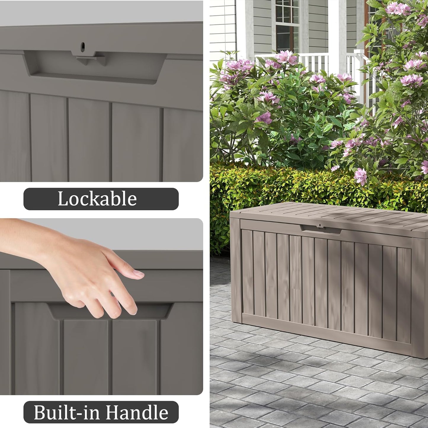 75 Gallon Double-Wall Resin Deck Box - Lockable Waterproof Outdoor Storage Box, 515lbs Capacity & Doubles as Seating for Patio Furniture - Garden Tools, Pool Accessories (Brown)-VerdiqueGarden