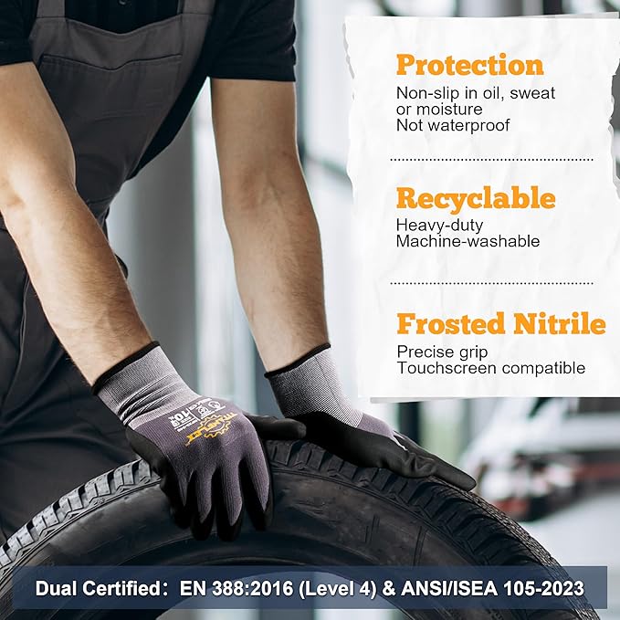 TitanFlex Work Gloves Microfoam Nitrile Coated Men Women, Safety Warehouse Gloves with Grip, Touchscreen, Seamless Knit Nylon-VerdiqueGarden