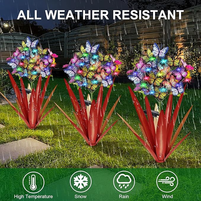 Homight Solar Metal Agave Butterfly Flower Stick Garden Sculpture - Outdoor Christmas Lights, Swaying Solar Lights Gift (2 PCS RED)-VerdiqueGarden