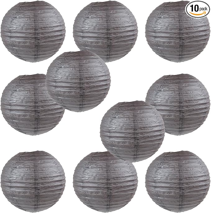 WYZworks Round Paper Lanterns 10 Pack (Dark Brown, 14") - Hanging Paper Lanterns Lamp for Wedding, Birthday, Party and Home Decorations with 8", 10", 12", 16" option-VerdiqueGarden