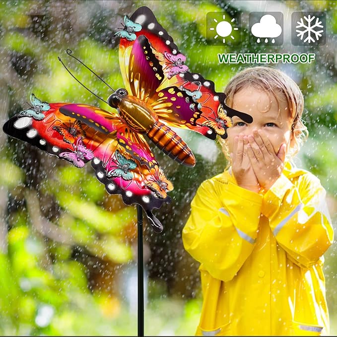 Solar Garden Lights, Outdoor Butterfly Garden Decor Large 41" Metal Decorative Garden Stake Lights, Waterproof Butterfly Decoration for Outside Patio Yard Porch Birthday Gardening Gifts for Mom Women-VerdiqueGarden