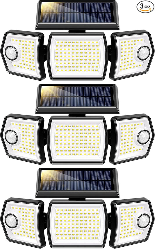 VIVOHOME Linkable Solar Flood Lights Outdoor, 2 Adjustable Motion Sensors Security Lights with 3 Heads, 2500LM, IP65 Waterproof, Solar Powered for Outside, Yard, Porch, Patio, 3 Pack-VerdiqueGarden