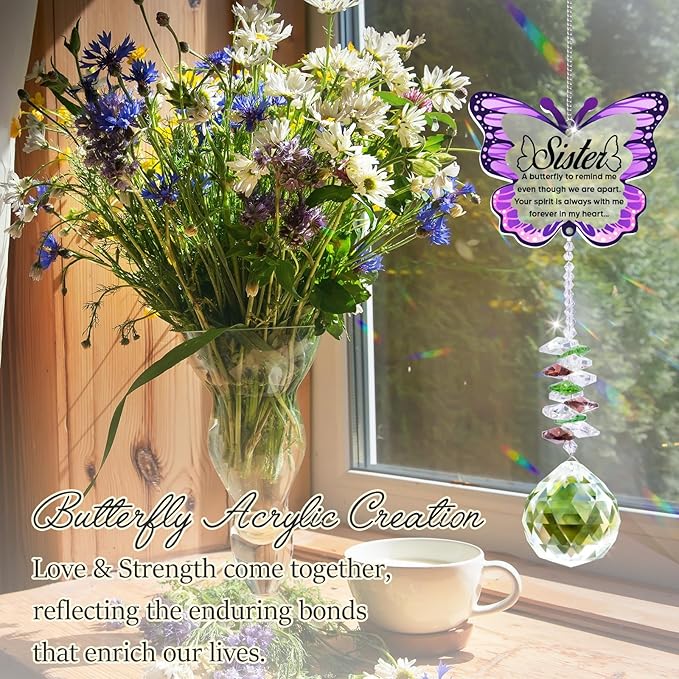 Sympathy Gifts for Loss of Sister, Sister Memorial Crystal Suncatcher Rainbow Maker,Memorial Gifts for Loss of Sister, in Memory of Sister, Bereavement Gifts for Loss of Sister-VerdiqueGarden