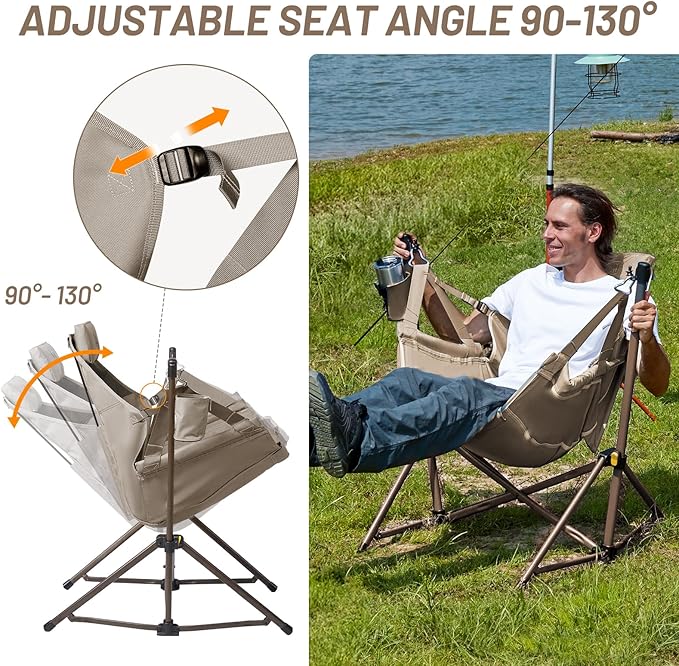 TIMBER RIDGE Hammock Camping Chair with Adjustable Backrest, Heavy Duty Folding Hammock Chair Supports 300lbs, Portable Hammock Chair for Camping, Travelling and Patio, Tan-VerdiqueGarden