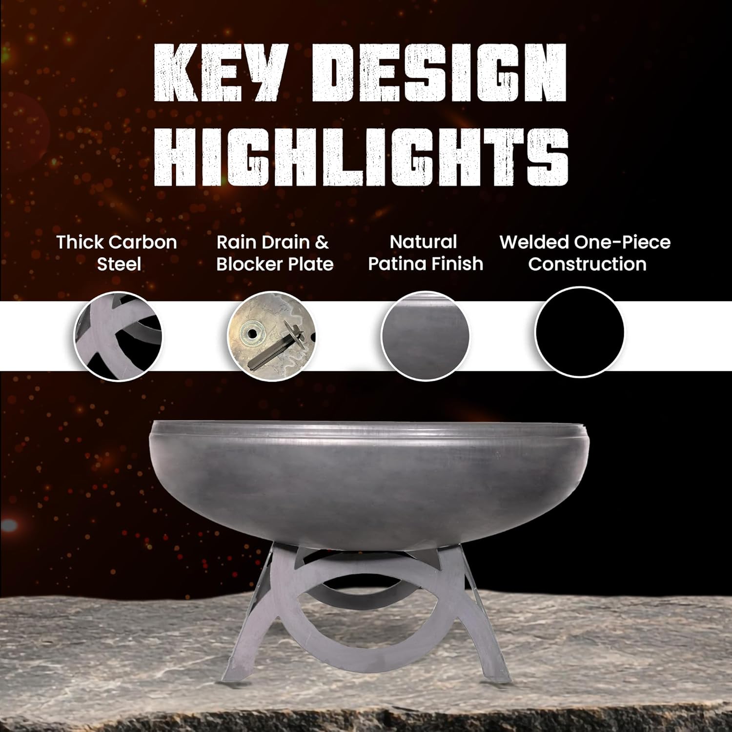 Liberty Fire Pit – Ohio Flame Wood Burning Outdoor Fire Pit - 24" Diameter with Curved Base (Made in USA)-VerdiqueGarden