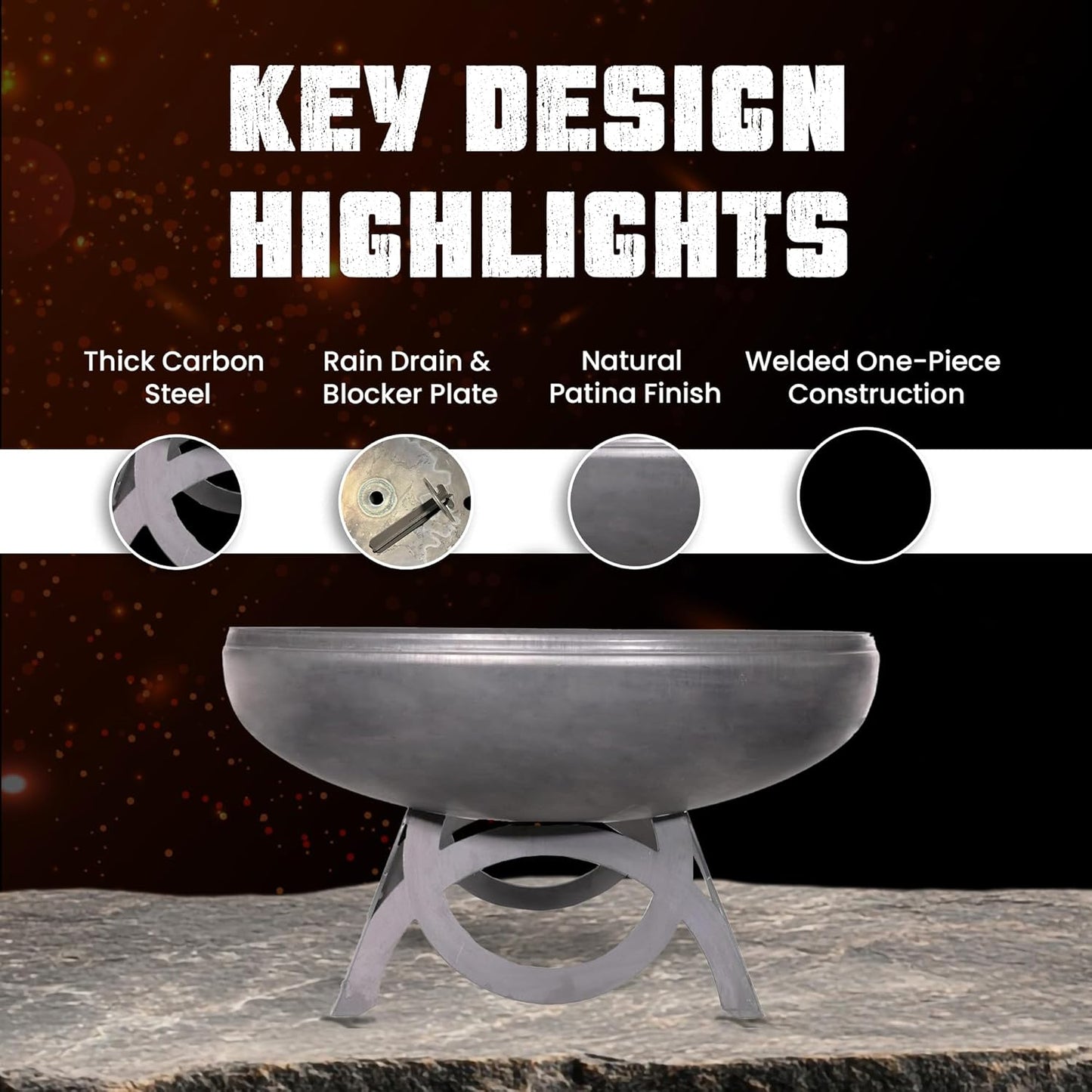 Liberty Fire Pit – Ohio Flame Wood Burning Outdoor Fire Pit - 36" Diameter with Curved Base (Made in USA)-VerdiqueGarden