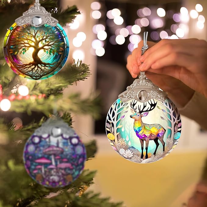 Stained Glass Suncatcher, Jocidea Deer Ornament, Christmas Ornaments, Holidays Ornaments, Christmas Tree Decor, Deer Decor for Home, Deer Gifts-VerdiqueGarden