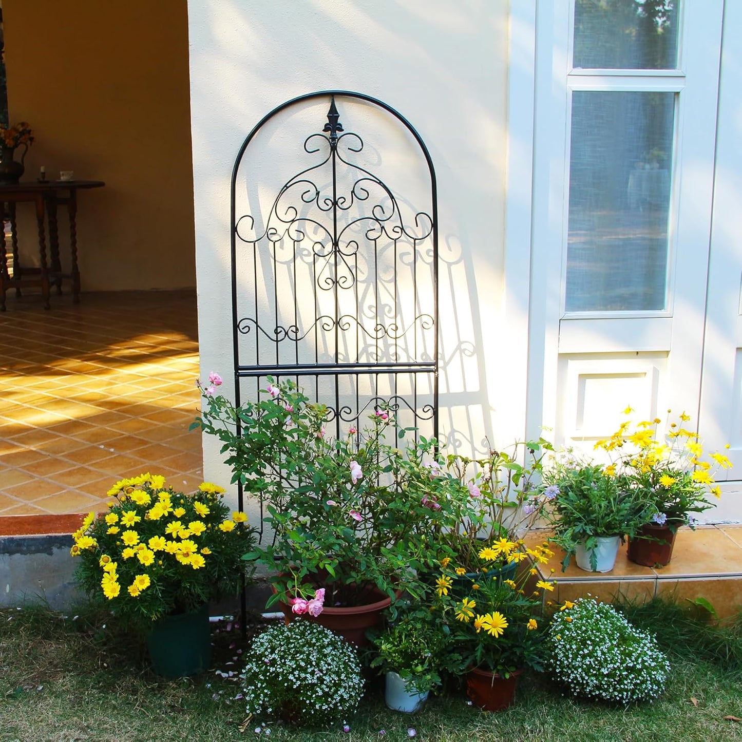 Trellis for Climbing Plants 59" H x 21.6" W Metal Unique Design Decorative Garden Structure Weather-Resistant Trellises Outdoor Decor Flowers Roses Vine Ivy Clematis-VerdiqueGarden