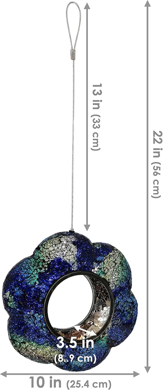 Sunnydaze 10-Inch Glass Mosaic Hanging Bird Feeder for Outdoors - Fly-Through Wild Bird Feeder - Indigo Flower Mosaic-VerdiqueGarden