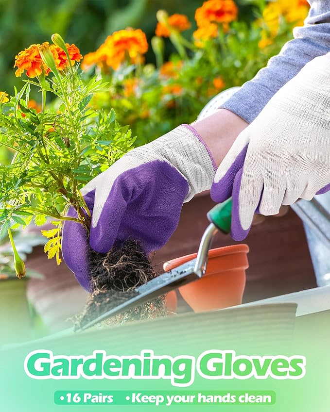 Irenare 16 Pairs Gardening Gloves Bulk for Women Breathable Rubber Coated Yard Garden Gloves Outdoor Protective with Grip-VerdiqueGarden