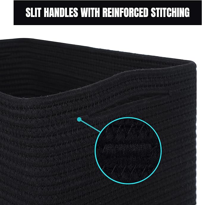 MINTWOOD Design Storage Basket for Shelves, Decorative Baskets for Organizing, Book Basket, Storage Cube Bin Box, Woven Closet Organizer, Pantry Closet and Shoe Basket, Full Black-VerdiqueGarden