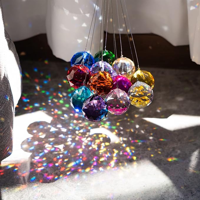 H&D 20mm Multi-Color Crystal Ball Prism Feng Shui Faceted Decorating,Pack of 12-VerdiqueGarden