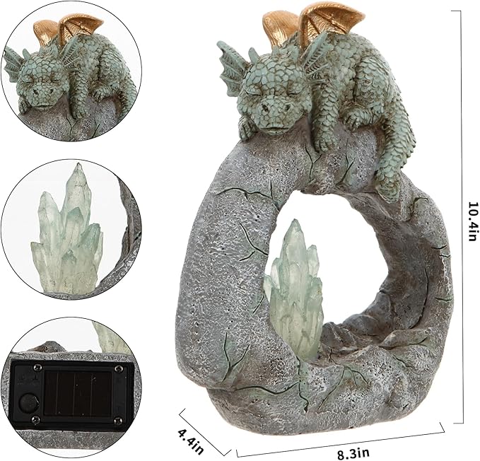 Solar Powered Dragon Statue ，Garden Decor with Crystal LED Lights Handmade Waterproof Resin Dinosaur Outdoor Patio Lawn Sculpture Perfect Christmas (Crystal Dragon)-VerdiqueGarden