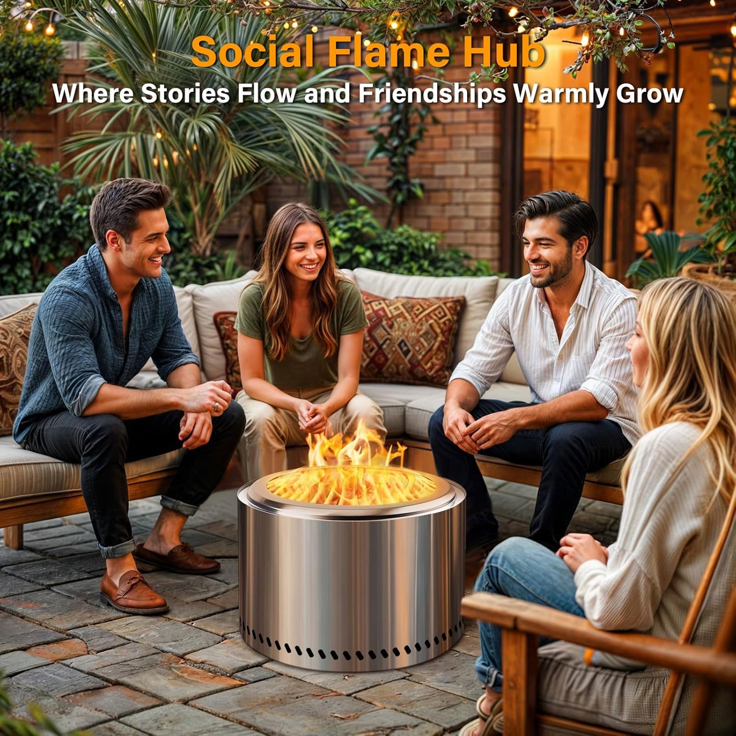 HGD 19.5" Smokeless Fire Pit Outdoor, Stainless Steel Wood Burning Firepit with Secondary Combustion, Backyard Patio Stove for Garden, BBQ & Bonfire-VerdiqueGarden