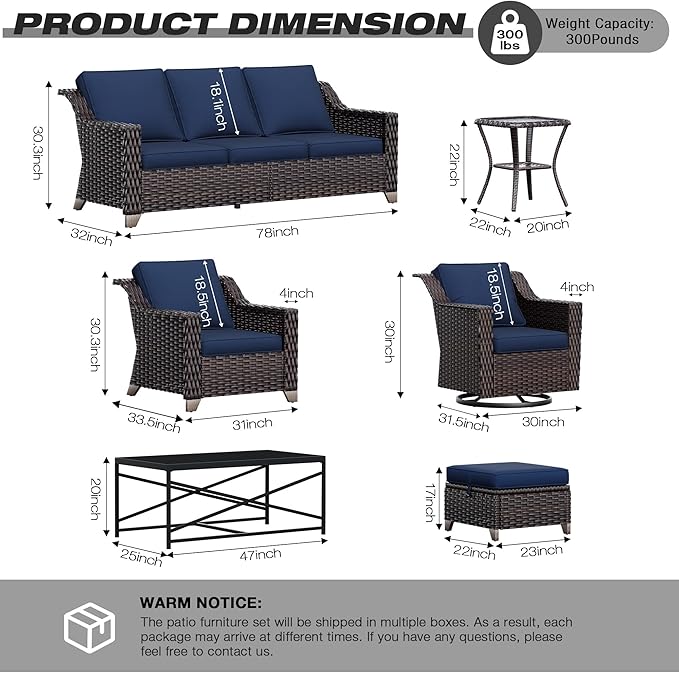 Joyside Wicker Patio Furniture Sets, 4 Pieces Upgraded Large Size Outdoor Furniture with Patio Dining Chairs and Outdoor Ottoman, Thick Cushions, Wide Armrest-VerdiqueGarden