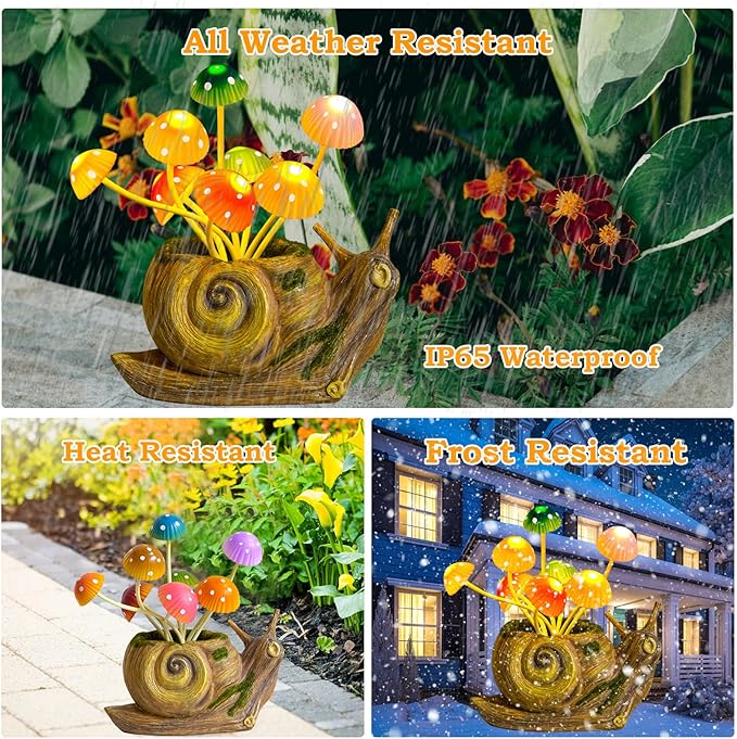 Solar Lights Outdoor Fairy Garden Accessories, Snail Statues Garden Decor for Outside, Gifts for Mother's Day Yard Decorations Patio Lawn Porch Balcony, Unique Housewarming Gifts for Women Mom Grandma-VerdiqueGarden