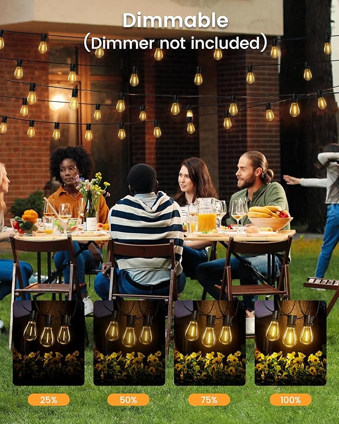 Torkase 100FT LED Outdoor String Lights with 25+2 S14 Shatterproof Bulbs, Commercial Grade Waterproof Patio Lights for Cafe Backyard Deck-VerdiqueGarden