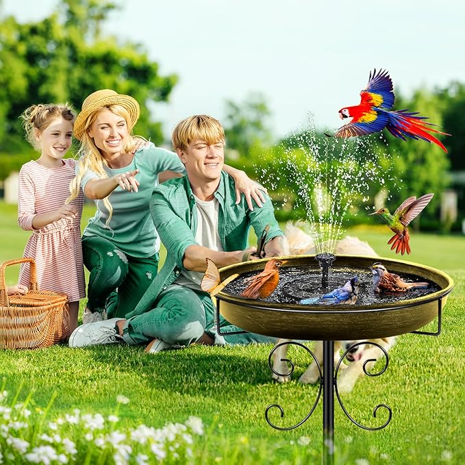 Daoeny 35In Metal Bird Bath for Outside, Vintage Bird Bath Bowl, Detachable Birdbath & Birdfeeder with 5 Prongs Base Stake, Bird Baths for Outdoors Garden Yard Lawn Decor (Antique Golden)-VerdiqueGarden