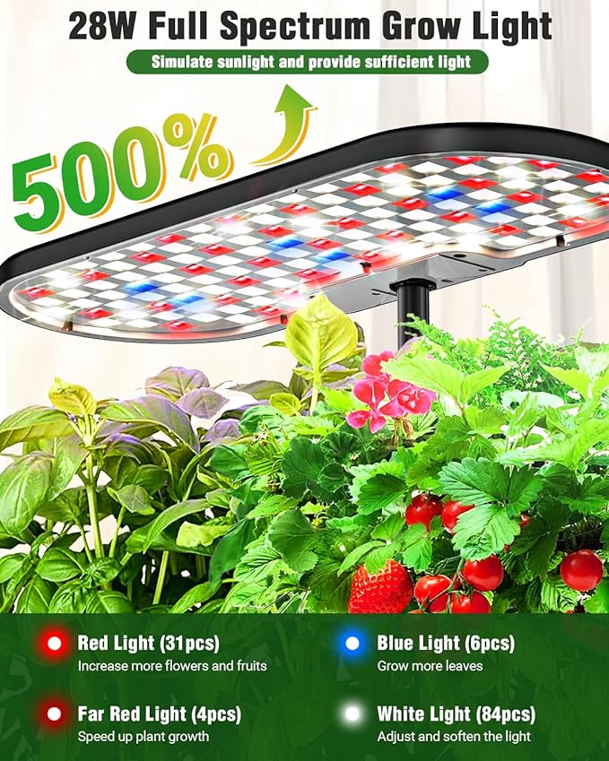 Hydroponics Growing System Kit, 16 Pods Indoor Garden with 28W Full Spectrum LED Grow Light, Auto Timer, 3 Smart Light Modes, 8L Large Herb Garden, Ideal Gardening Gift for Women, Men (Black)-VerdiqueGarden