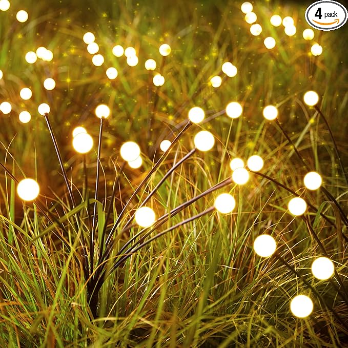 Solar Garden Lights - 4 Pack 48 LED Firefly Lights with 2 Lighting Modes, Sway by Wind, Waterproof Outdoor Decoration, Warm White-VerdiqueGarden