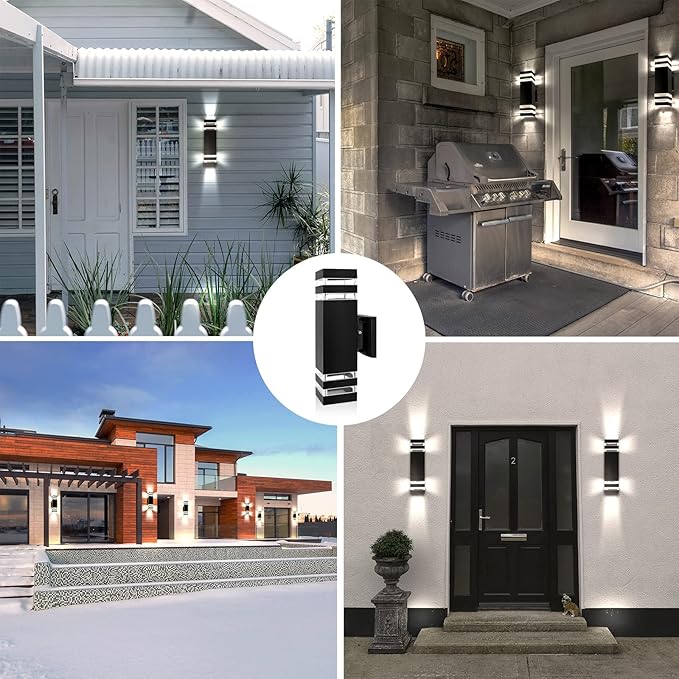 4 Pack LED Up Down Porch Wall Light, Modern Dusk to Dawn Outdoor Lighting, Aluminum IP65 Waterproof Exterior Light Fixture, Square Wall Light Sconce for Patio House-VerdiqueGarden