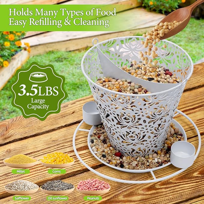 Solar Bird Feeders for Outside Hanging Metal Wild Bird Feeder Solar Lanterns Outdoor Waterproof Garden Decor for Yard White-VerdiqueGarden