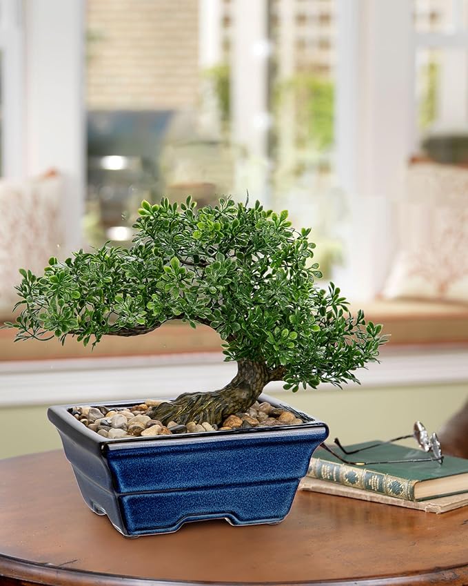 Artificial Bonsai Tree Faux Plants Indoor Fake Plants Decor with Blue Square Ceramic Pots for Home Table Office Desk Bathroom Shelf Bedroom Living Room Farmhouse Decorations-VerdiqueGarden