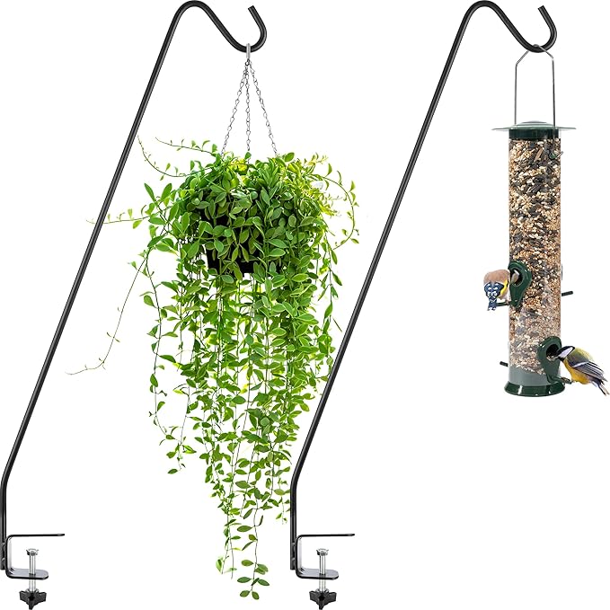 Gray Bunny Deck Hook 2 Pack, 30 Inch Bird Feeder Pole, with Non-Slip Clamp Deck Bird Feeder Hanger for Railing for Feeders, Planters, Suet Baskets, Lanterns, Wind Chimes and More-VerdiqueGarden