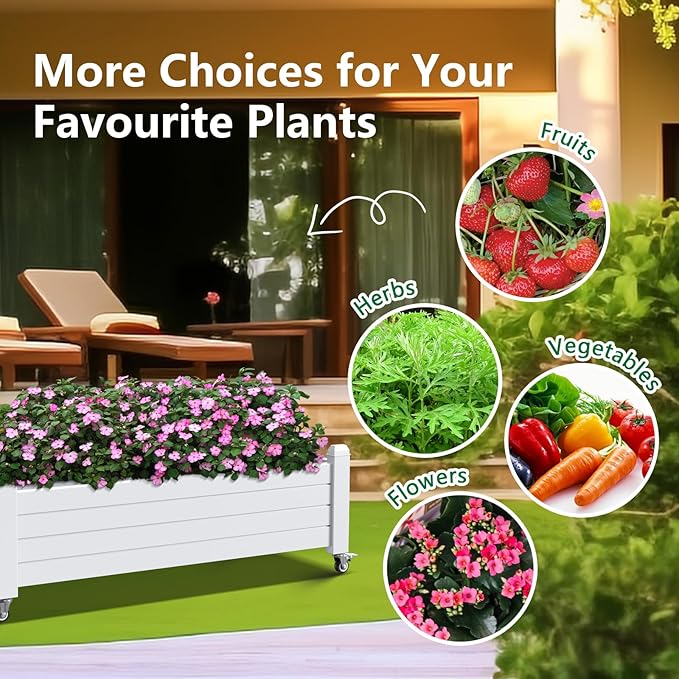 Horticulture Garden Bed, Divisible Resin Planter Box for Backyard, Patio, Balcony, with 4 Legs and 4 Swivel Lockable Wheels(Ashen,43.31 * 17.72 * 17.56)-VerdiqueGarden