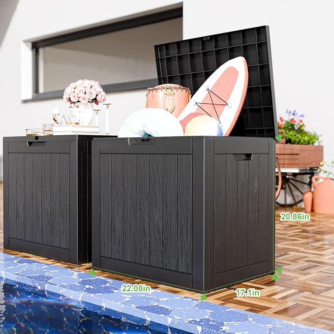 30 Gallon Outdoor Deck Box,Storage Lockable Waterproof Patio Furniture,Garden Tools,Cushions,Pool Accessories Outside Storage Resin Box(Black)-VerdiqueGarden