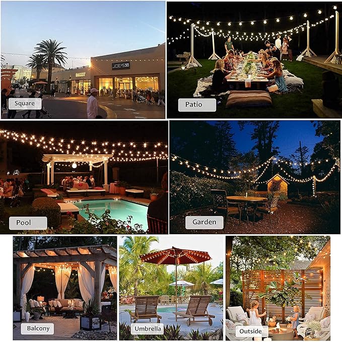 Outdoor String Lights 200FT Waterproof Globe String Lights with 104 Shatterproof G40 LED bulbs, Dimmable Connectable Patio Light String Lights for hanging Bistro Backyard Gazebo,2-Pack x 100ft-VerdiqueGarden