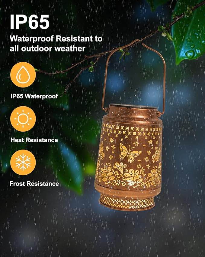 Butterfly Solar Lanterns Outdoor Waterproof, Garden Decor Birthday Gifts for Women Mom Grandma Sister, Metal Hanging Solar Lights Outside Decorative for Yard Patio Backyard Deck Porch Decorations-VerdiqueGarden
