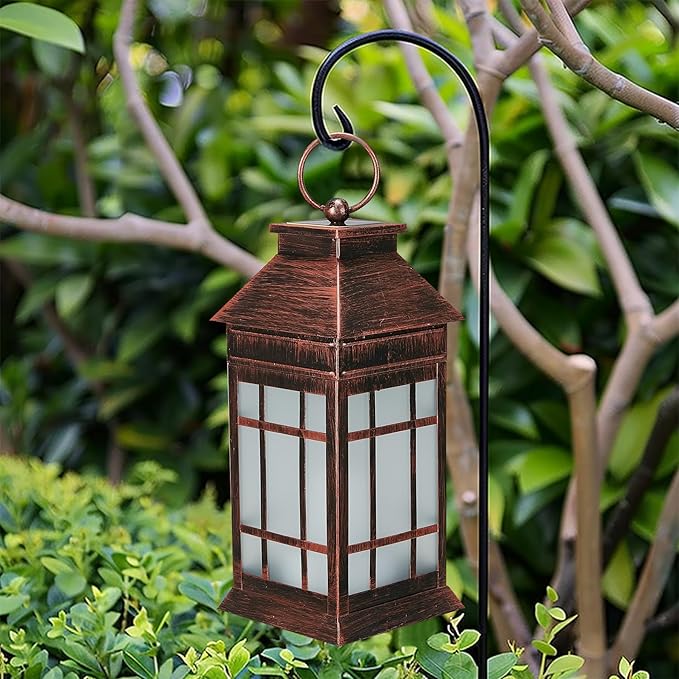 18" Glass Solar Lanterns Outdoor Waterproof, Large Solar Flickering Flame Lantern, Outdoor Lantern Decorative Metal Solar Garden Light for Patio Garden Backyard Outside Tabletop Decor(Vintage Copper)-VerdiqueGarden