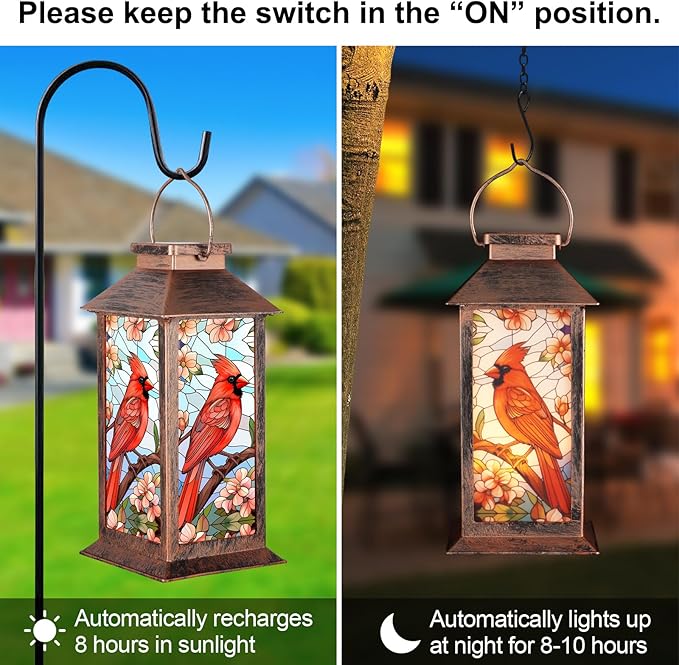 Solar Lantern Outdoor Waterproof Cardinal Garden Decor Birthday Gifts for Women Mom and Grandma Solar LED Plastic Decorative Hanging Light for Yard(Cardinal)-VerdiqueGarden