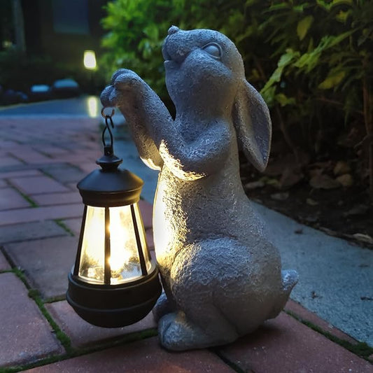 Rabbit Solar Garden Statues,Resin Rabbit Figurine Decorations with Solar Lights Lantern, Outdoor Figurines Lawn Garden Statue Decor Art for Lawn,Yard, Balcony Ornament.-VerdiqueGarden