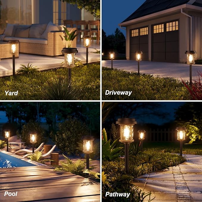 XMCOSY+ Solar Garden Lights Waterproof - 20 LM Solar Pathway Lights, Water Lens Glass Outdoor Lighting for Garden Yard Walkway Driveway Landscape (Warm White)-VerdiqueGarden