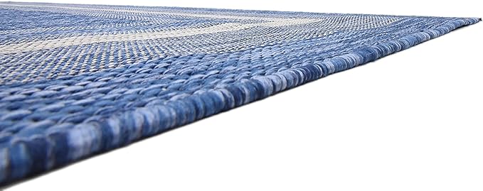 Unique Loom Outdoor Border Collection Area Rug - Soft Border (8' x 11' 4" Rectangle, Blue/ Ivory)-VerdiqueGarden