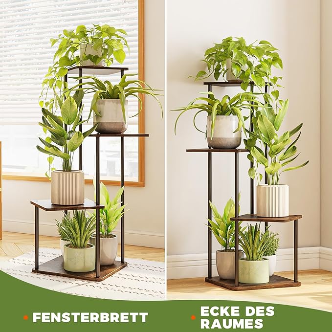 Bamworld Small Plant Stand Indoor, 4 Tier Metal Plant Shelf for Multiple Plants, Corner Flower Stand for Patio Garden Balcony Living Room Bedroom(Brown)-VerdiqueGarden
