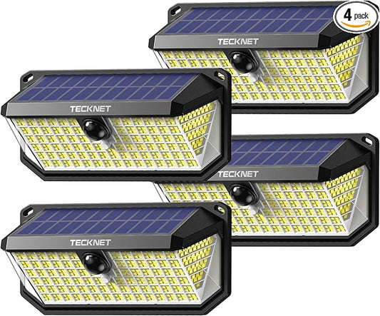 TECKNET 461 LED Solar Powered Outdoor Lights, 270° Angle & 3 Lighting Modes Motion Sensor Light Outdoor, Security Solar Lights Waterproof for Fence Front Door Yard Deck Garden Garage House - 4 Pack-VerdiqueGarden