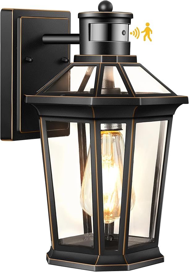 VIANIS Motion Sensor Outdoor Wall Lantern, Black Waterproof Dusk to Dawn LED Exterior Wall Sconce, Anti-Rust Aluminum Modern Outdoor Lights Fixtures Wall Mount for Porch, Entryway, Garage, Front Door-VerdiqueGarden